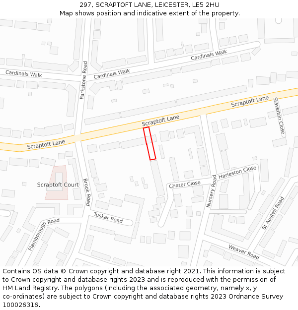 297, SCRAPTOFT LANE, LEICESTER, LE5 2HU: Location map and indicative extent of plot