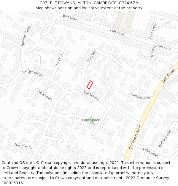 297, THE ROWANS, MILTON, CAMBRIDGE, CB24 6ZA: Location map and indicative extent of plot