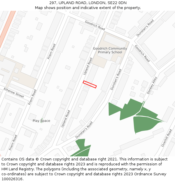 297, UPLAND ROAD, LONDON, SE22 0DN: Location map and indicative extent of plot