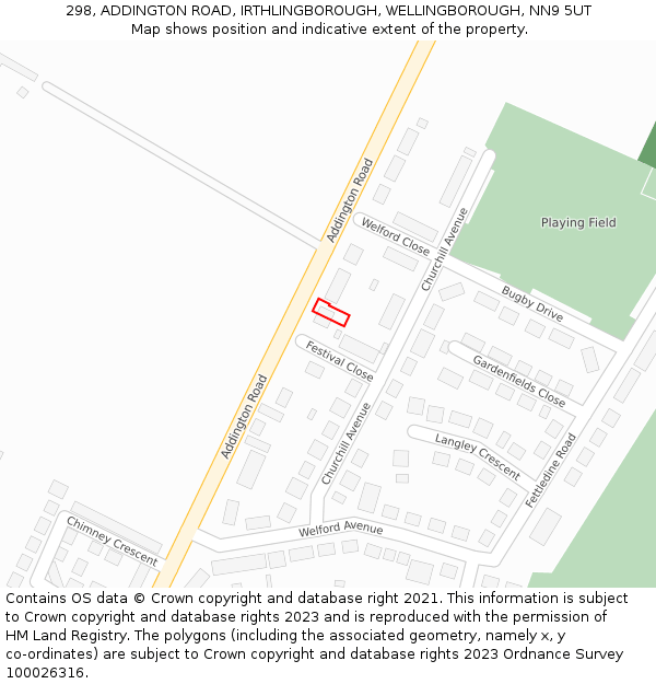 298, ADDINGTON ROAD, IRTHLINGBOROUGH, WELLINGBOROUGH, NN9 5UT: Location map and indicative extent of plot