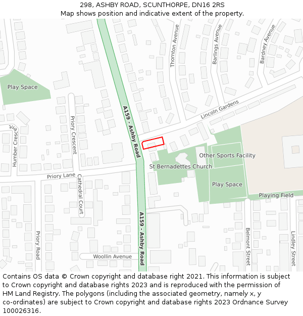 298, ASHBY ROAD, SCUNTHORPE, DN16 2RS: Location map and indicative extent of plot