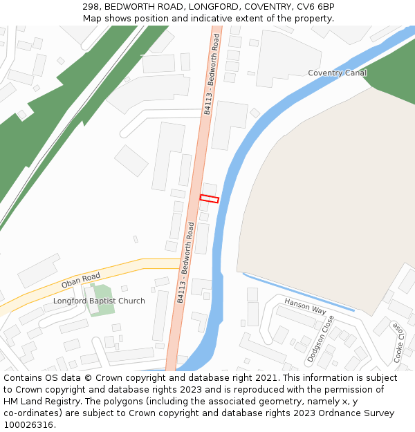 298, BEDWORTH ROAD, LONGFORD, COVENTRY, CV6 6BP: Location map and indicative extent of plot