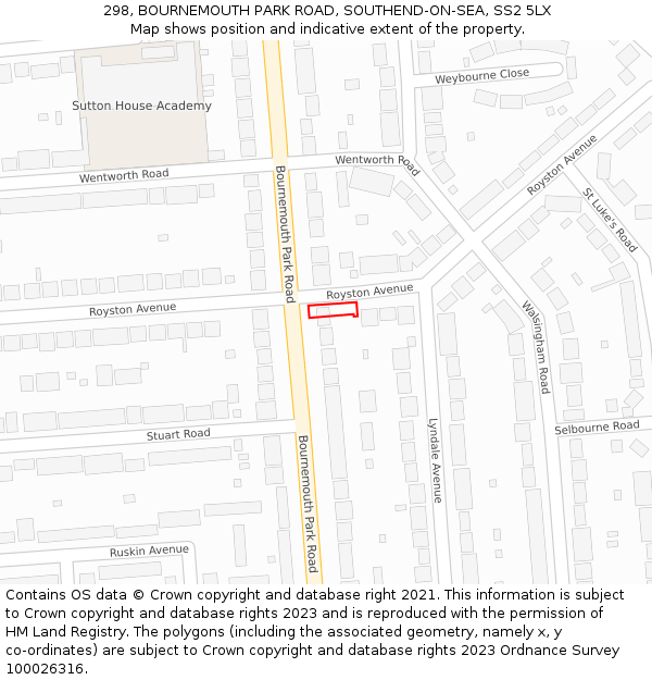 298, BOURNEMOUTH PARK ROAD, SOUTHEND-ON-SEA, SS2 5LX: Location map and indicative extent of plot