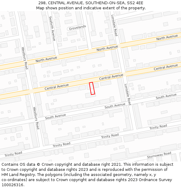 298, CENTRAL AVENUE, SOUTHEND-ON-SEA, SS2 4EE: Location map and indicative extent of plot