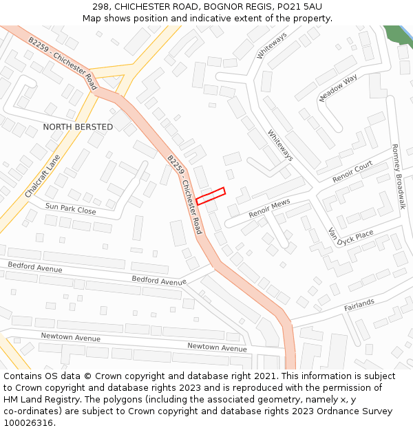 298, CHICHESTER ROAD, BOGNOR REGIS, PO21 5AU: Location map and indicative extent of plot