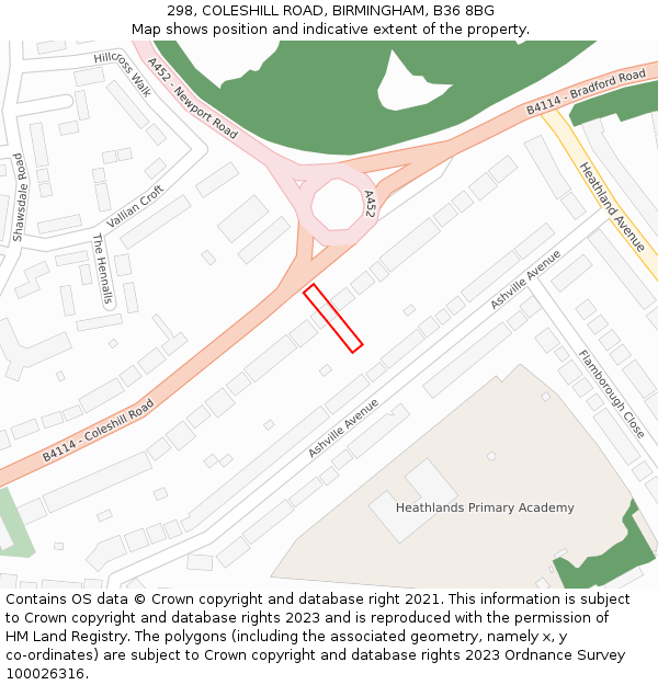 298, COLESHILL ROAD, BIRMINGHAM, B36 8BG: Location map and indicative extent of plot