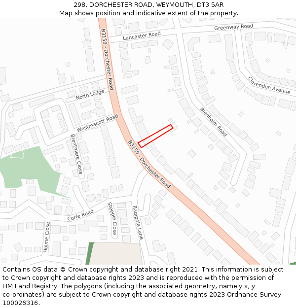 298, DORCHESTER ROAD, WEYMOUTH, DT3 5AR: Location map and indicative extent of plot