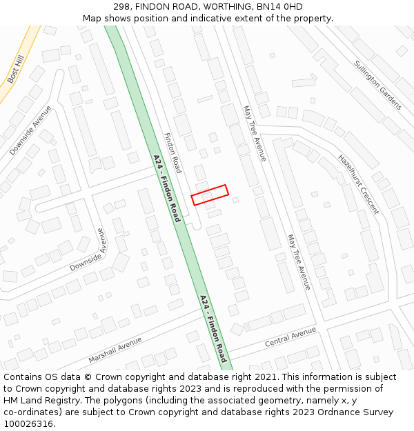 298, FINDON ROAD, WORTHING, BN14 0HD: Location map and indicative extent of plot