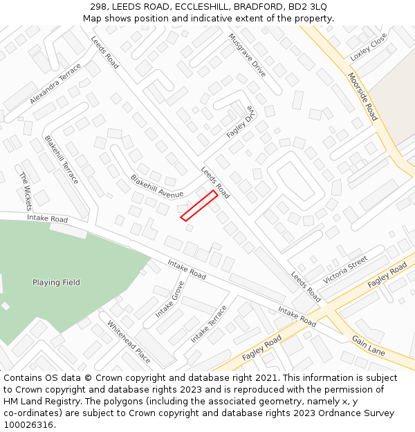 298, LEEDS ROAD, ECCLESHILL, BRADFORD, BD2 3LQ: Location map and indicative extent of plot