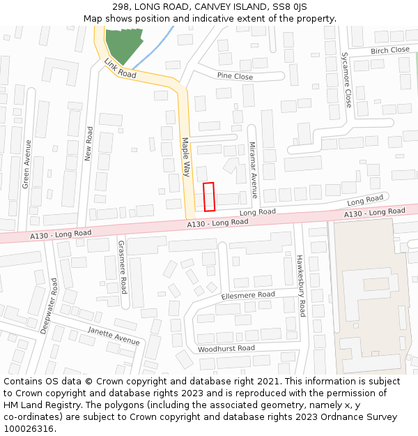 298, LONG ROAD, CANVEY ISLAND, SS8 0JS: Location map and indicative extent of plot