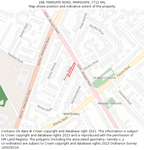 298, MARGATE ROAD, RAMSGATE, CT12 6AL: Location map and indicative extent of plot