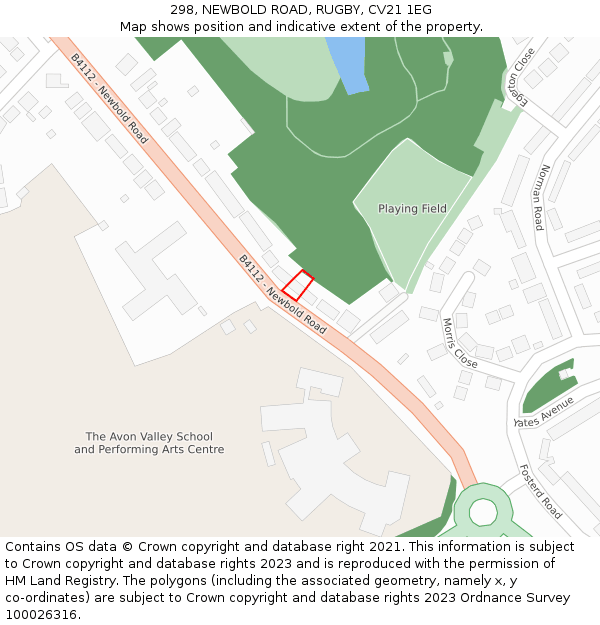 298, NEWBOLD ROAD, RUGBY, CV21 1EG: Location map and indicative extent of plot