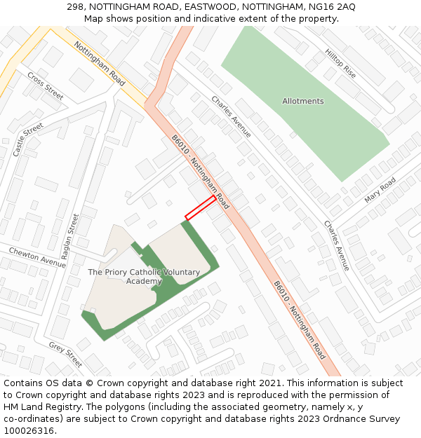 298, NOTTINGHAM ROAD, EASTWOOD, NOTTINGHAM, NG16 2AQ: Location map and indicative extent of plot