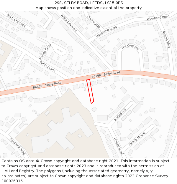 298, SELBY ROAD, LEEDS, LS15 0PS: Location map and indicative extent of plot