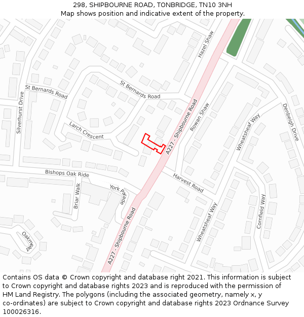 298, SHIPBOURNE ROAD, TONBRIDGE, TN10 3NH: Location map and indicative extent of plot