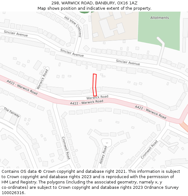 298, WARWICK ROAD, BANBURY, OX16 1AZ: Location map and indicative extent of plot