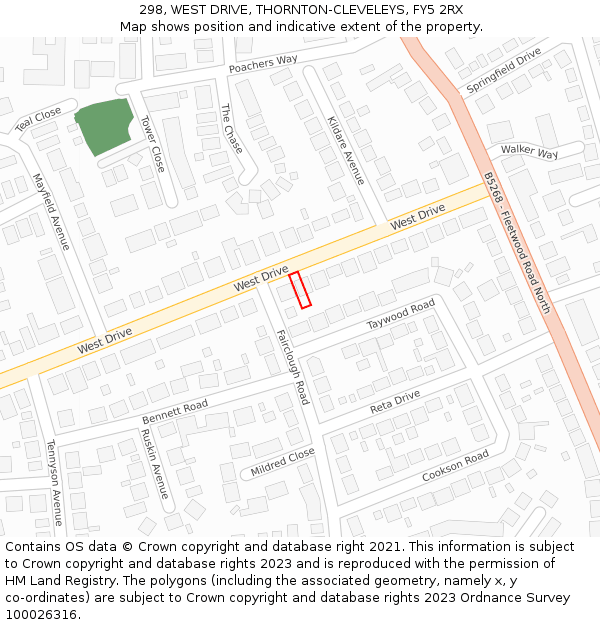 298, WEST DRIVE, THORNTON-CLEVELEYS, FY5 2RX: Location map and indicative extent of plot