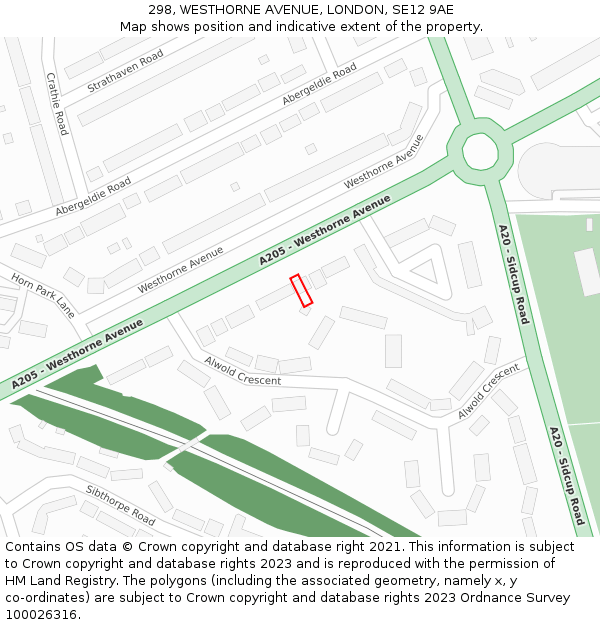 298, WESTHORNE AVENUE, LONDON, SE12 9AE: Location map and indicative extent of plot