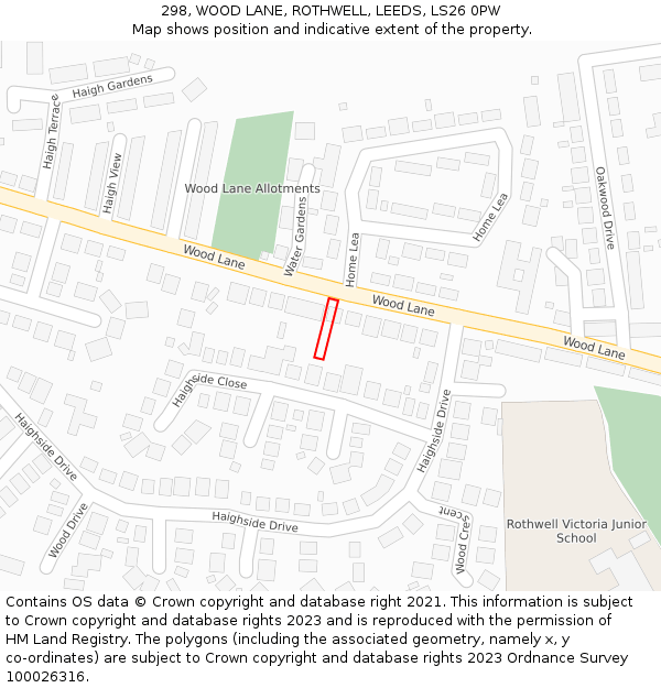 298, WOOD LANE, ROTHWELL, LEEDS, LS26 0PW: Location map and indicative extent of plot