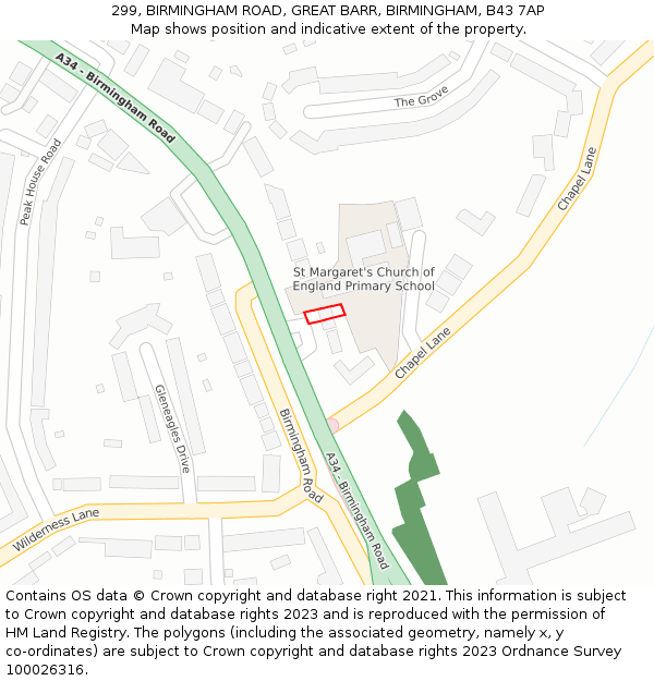 299, BIRMINGHAM ROAD, GREAT BARR, BIRMINGHAM, B43 7AP: Location map and indicative extent of plot