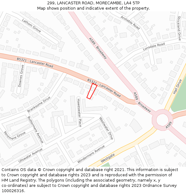 299, LANCASTER ROAD, MORECAMBE, LA4 5TP: Location map and indicative extent of plot