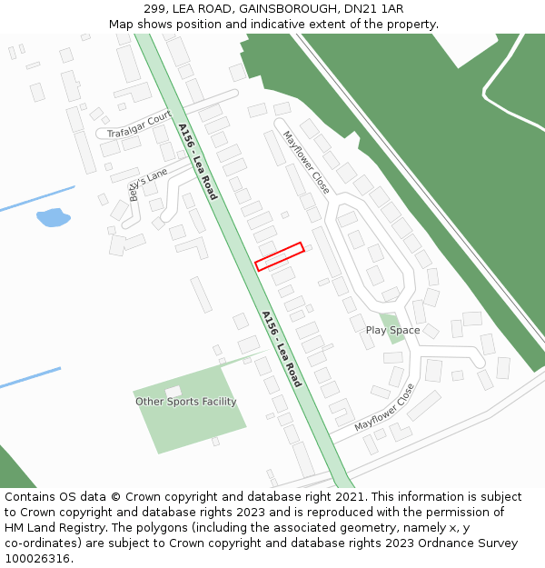 299, LEA ROAD, GAINSBOROUGH, DN21 1AR: Location map and indicative extent of plot
