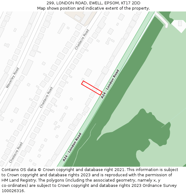 299, LONDON ROAD, EWELL, EPSOM, KT17 2DD: Location map and indicative extent of plot