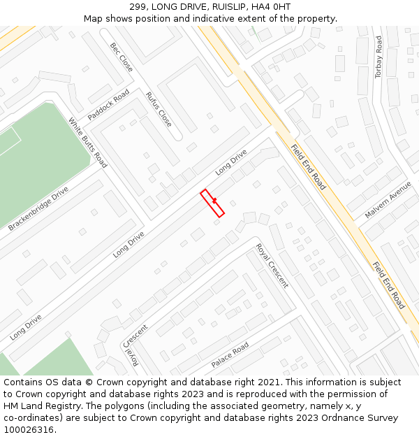 299, LONG DRIVE, RUISLIP, HA4 0HT: Location map and indicative extent of plot