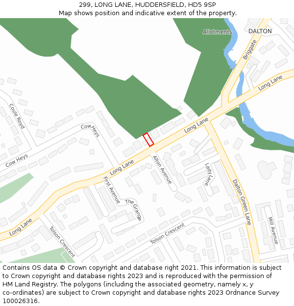 299, LONG LANE, HUDDERSFIELD, HD5 9SP: Location map and indicative extent of plot