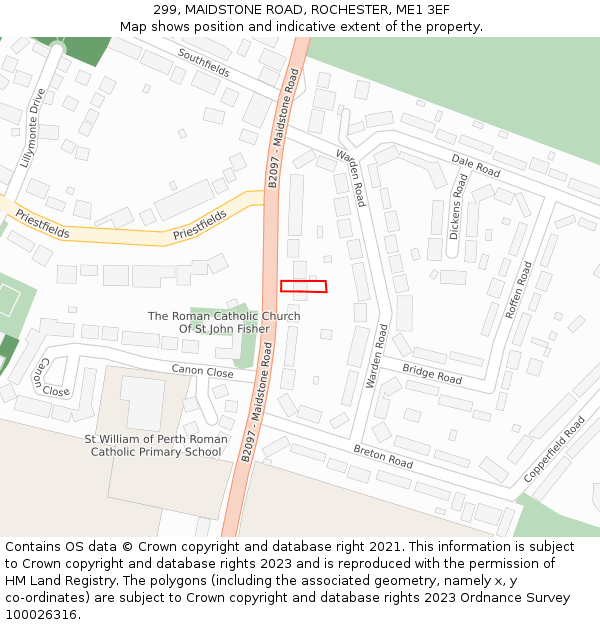 299, MAIDSTONE ROAD, ROCHESTER, ME1 3EF: Location map and indicative extent of plot