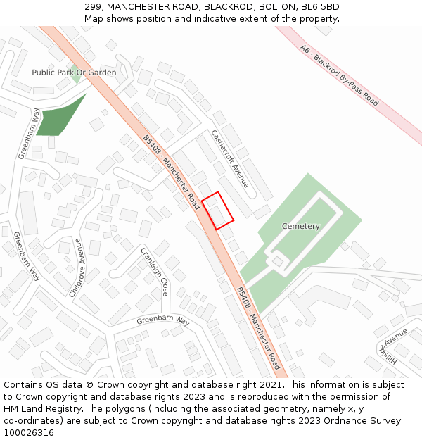 299, MANCHESTER ROAD, BLACKROD, BOLTON, BL6 5BD: Location map and indicative extent of plot