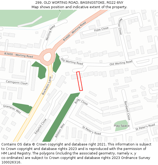 299, OLD WORTING ROAD, BASINGSTOKE, RG22 6NY: Location map and indicative extent of plot