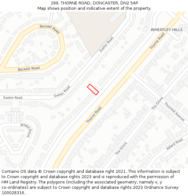 299, THORNE ROAD, DONCASTER, DN2 5AP: Location map and indicative extent of plot