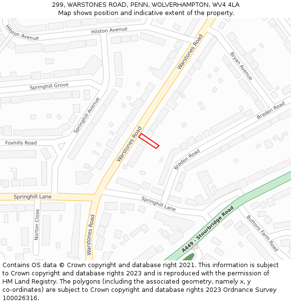 299, WARSTONES ROAD, PENN, WOLVERHAMPTON, WV4 4LA: Location map and indicative extent of plot