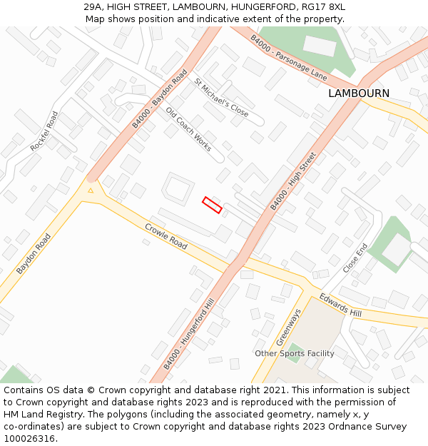 29A, HIGH STREET, LAMBOURN, HUNGERFORD, RG17 8XL: Location map and indicative extent of plot