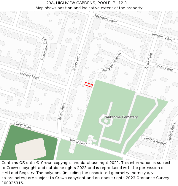 29A, HIGHVIEW GARDENS, POOLE, BH12 3HH: Location map and indicative extent of plot