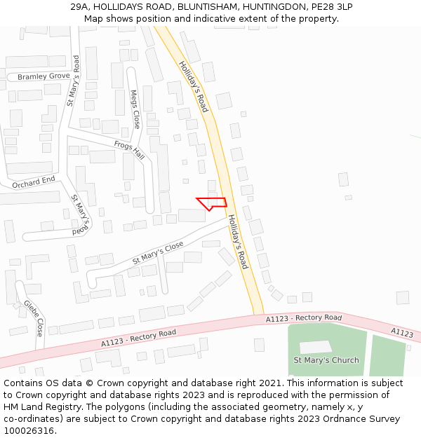 29A, HOLLIDAYS ROAD, BLUNTISHAM, HUNTINGDON, PE28 3LP: Location map and indicative extent of plot