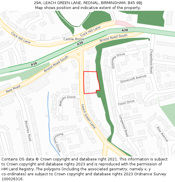 29A, LEACH GREEN LANE, REDNAL, BIRMINGHAM, B45 9BJ: Location map and indicative extent of plot
