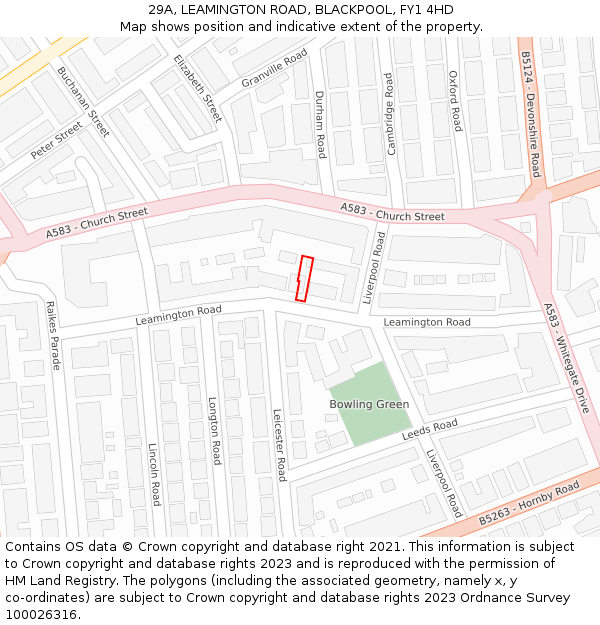 29A, LEAMINGTON ROAD, BLACKPOOL, FY1 4HD: Location map and indicative extent of plot