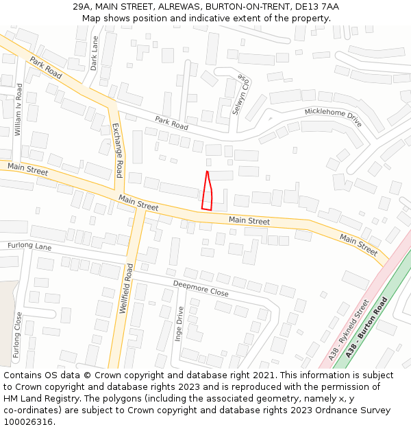 29A, MAIN STREET, ALREWAS, BURTON-ON-TRENT, DE13 7AA: Location map and indicative extent of plot