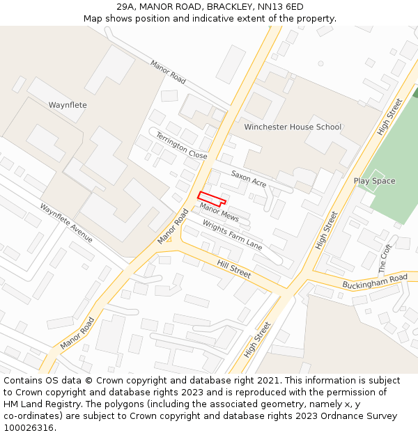 29A, MANOR ROAD, BRACKLEY, NN13 6ED: Location map and indicative extent of plot