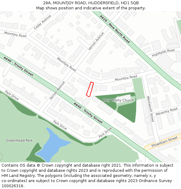 29A, MOUNTJOY ROAD, HUDDERSFIELD, HD1 5QB: Location map and indicative extent of plot