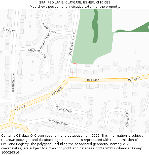 29A, RED LANE, CLAYGATE, ESHER, KT10 0ES: Location map and indicative extent of plot