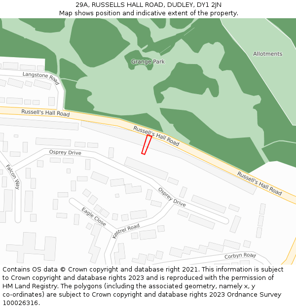 29A, RUSSELLS HALL ROAD, DUDLEY, DY1 2JN: Location map and indicative extent of plot