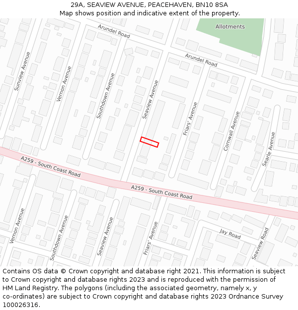 29A, SEAVIEW AVENUE, PEACEHAVEN, BN10 8SA: Location map and indicative extent of plot