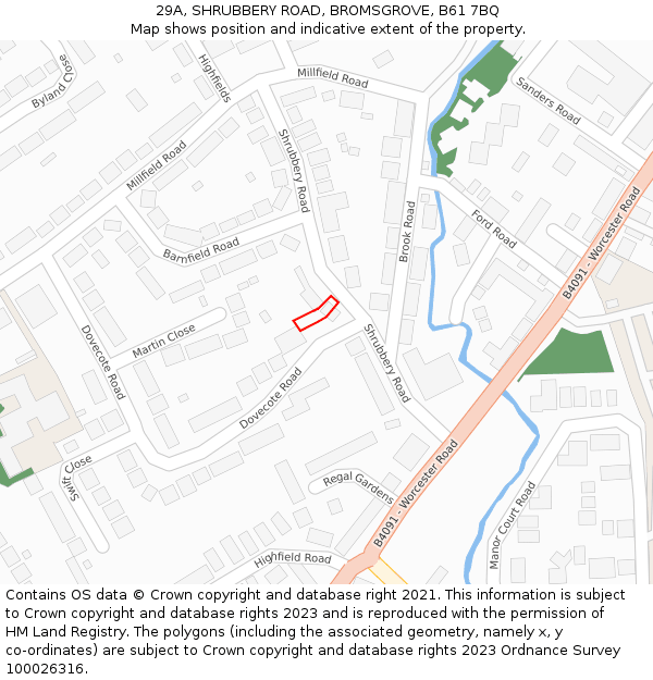 29A, SHRUBBERY ROAD, BROMSGROVE, B61 7BQ: Location map and indicative extent of plot