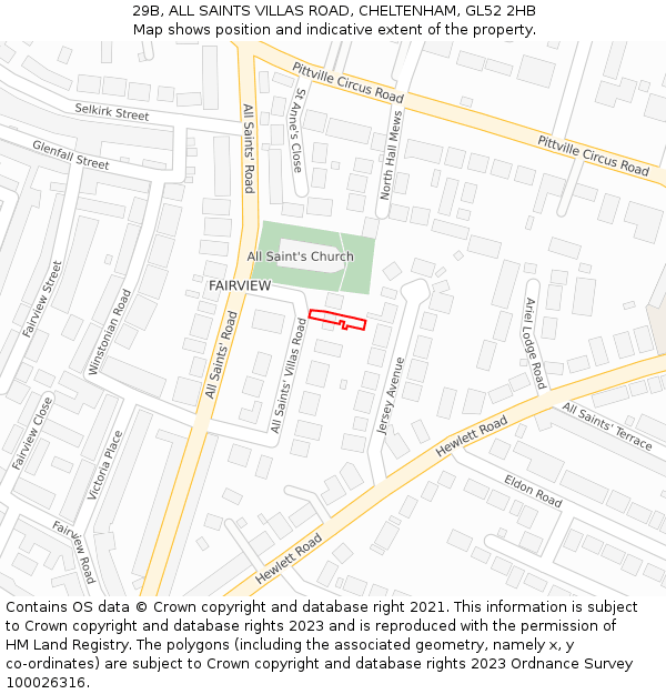 29B, ALL SAINTS VILLAS ROAD, CHELTENHAM, GL52 2HB: Location map and indicative extent of plot