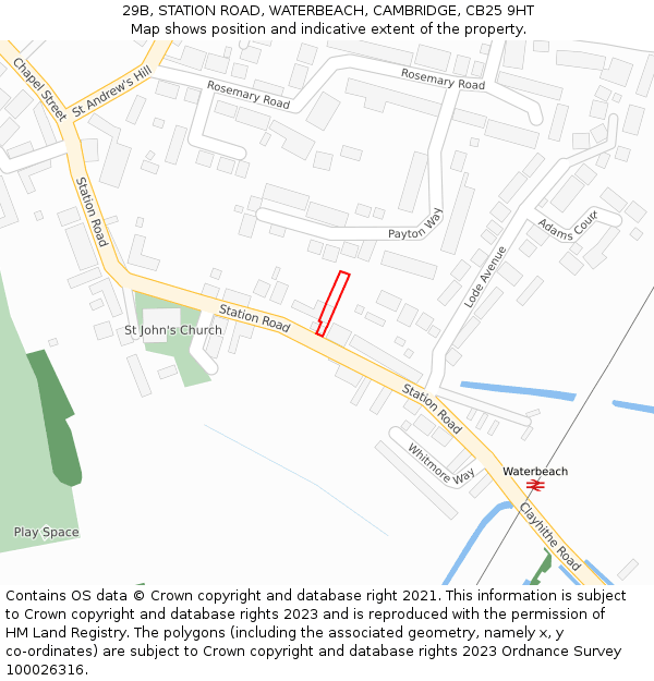 29B, STATION ROAD, WATERBEACH, CAMBRIDGE, CB25 9HT: Location map and indicative extent of plot