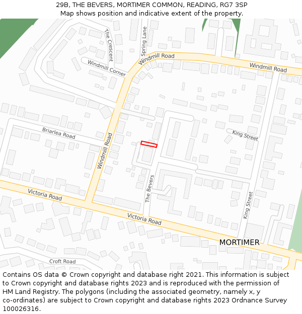 29B, THE BEVERS, MORTIMER COMMON, READING, RG7 3SP: Location map and indicative extent of plot