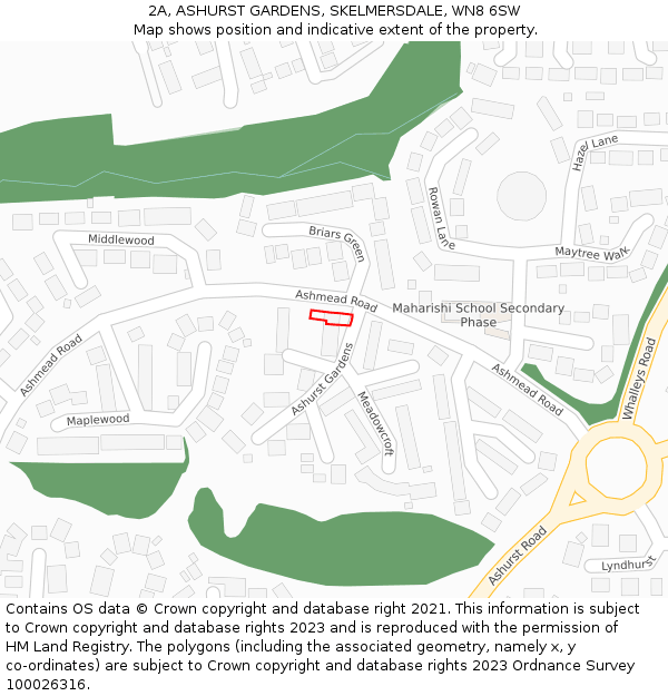 2A, ASHURST GARDENS, SKELMERSDALE, WN8 6SW: Location map and indicative extent of plot